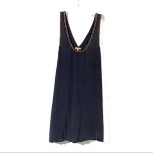 Joie Blue Silk Tank Dress with Suede Trim